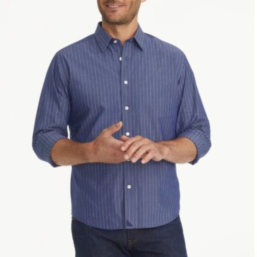 UNTUCKit Wrinkle-Free Gifford Button Down Shirt, Blue and White Stripe, XL